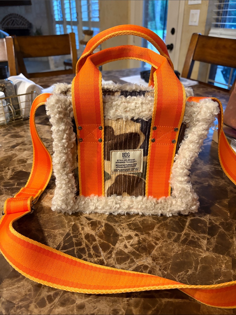 BDG for Urban Outfitters Orange-Strap Shearling-Trim Canvas Crossbody